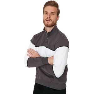 Trendyol Regular sweatshirt met opstaande kraag voor heren, Grijs, L