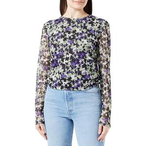 TOM TAILOR Denim T-shirt met lange mouwen voor dames, 32418 - Paars Groen Bloemenprint, M