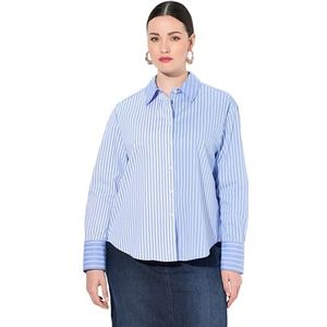 Ulla Popken Oversized hemdblouse voor dames, grote maten, plussize, gestreepte mix, oversized, hemdkraag, lange mouwen, lichtblauw, 46/48 NL