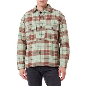 TOM TAILOR Denim Uomini Overshirt gewatteerde jas 1033213, 30436 - Cold Green Brown Check, M