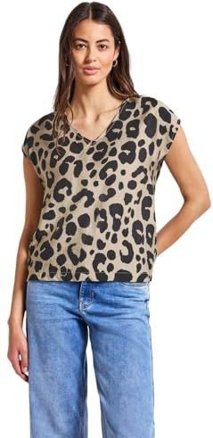 Street One - Dames Shirt - Beige - V-hals - Dierenprint