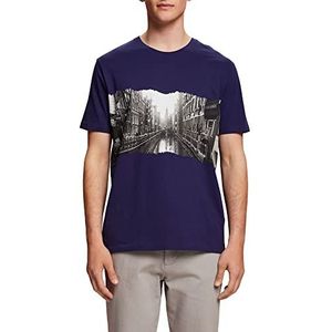 edc by Esprit T-shirt met ronde hals en print, 100% katoen, Donkerblauw, XS