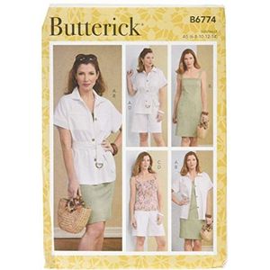 Butterick B6774A5 Misses' jas, riem, jurk, TOP & Shorts, wit, A5 (6-8-10-12-14)