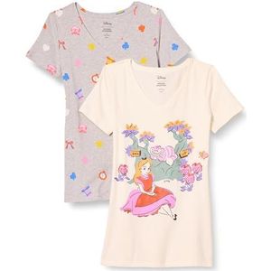 Amazon Essentials Disney | Marvel | Star Wars | Princess Dames T-shirt met korte mouwen en V-hals in klassieke pasvorm, 2-Pack, Disney Alice, XXL