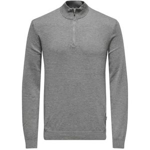 ONLY & SONS - Onswyler Life Reg 14 - Gebreide Trui - Grijs - Halve Ritssluiting