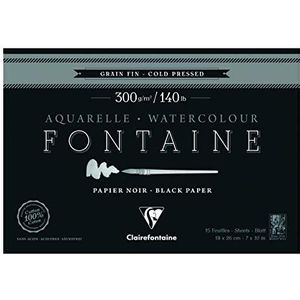 Clairefontaine 975302C – een blok met 4 pagina's tekenpapier, fontein, 15 vellen, fijne korrel, 18 x 26 cm, 300 g, zwart
