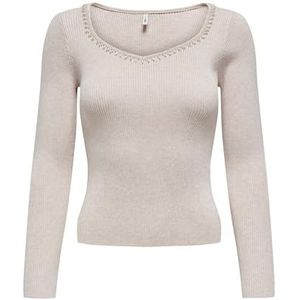 ONLEMMA LS V-hals Pearl KNT, Pumice Stone/Detail: melange/witte parels, L