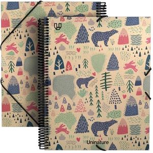 Unipapel - Map met transparante omslagen met spiraalbinding, A4, Maxiplás Uninature Design Alaska, deksel van karton en 100% gerecycled kraftpapier, 40 vakken, FSC-gecertificeerd, perfect voor
