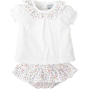 BABIDU Meisjesset met wit T-shirt en ronde hals, bloemenprint, uniseks, baby, Uniek, 9 Maanden