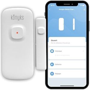 Konyks Senso Charge 2 WLAN-openingsmelder, oplaadbare batterij, batterijduur tot 1 jaar, meldingen op smartphone, eenvoudige automatisering, compatibel met Alexa en Google Home