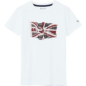 Pepe Jeans Flag Logo Jr S/S N T-shirt voor kinderen, Wit (wit), 8 jaar