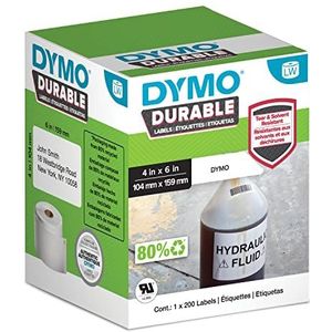 DYMO Originele LabelWriter hoogwaardige etiketten, 104 mm x 159 mm, wit kunststof label, rol met 200 etiketten, voor LabelWriter-labelprinter