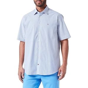 Tommy Hilfiger Heren Cl Str Fine Poplin STP Shirt S/S Overhemden, Blauw, 41W, Optic Wit/Ultra Blauw, 40