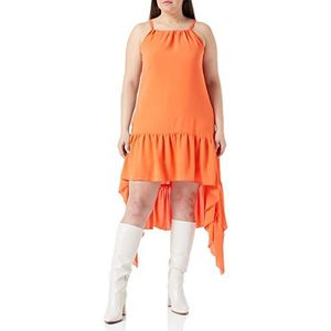 Lea Aldona Asymmetrische jurk met ruches, nekhouder, mouwloos, elastische stof, gevoerde jurk, ritssluiting aan de zijkant, maat 44, oranje, 44/Grote maten