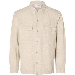 SELETED HOMME Heren Slhmads-Linen Overshirt Ls Noos met lange mouwen, Pure kasjmier/detail: gemengd met wit, XL