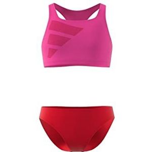 adidas Big Bars Logo B badpak voor meisjes, fuchsia (Lucid Fuchsia/Better Scarlet/White), 3-4 Jaren