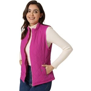 Allegra K Woman Zip Up Front Stand Collar Slant Pockets Quilted Padded Vest Large Fuchsia