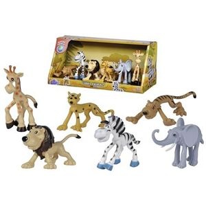 Simba 104322457 - Funny Animals Safaridieren, grappige dierfiguren, 6 stuks, kindvriendelijk vormgegeven, 7-10 cm, dierenfiguren, speelfiguren, vanaf 3 jaar