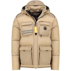 Geographical Norway Dolbary Heren Parka Lang, warm, herfst en winter - waterdichte jas met capuchon - outdoor bontjas - winddichte jas - heren (Beige XL), Beige, XL