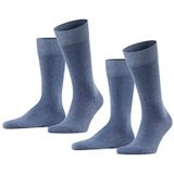 FALKE Heren Sokken Happy 2-Pack M SO Ademend Sneldrogend Dun eenkleurig Multipack 2 Paar, Blauw (Light Denim 6660), 39-42