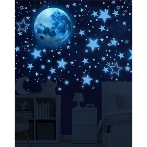 Noa Home Deco Lichtgevende stickers, 1049 stuks, donkere sterren, zelfklevende stickers voor kinderen, fluorescerende stickers voor plafonddecoratie van kinderkamers, blauw