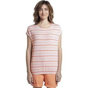 TOM TAILOR Dames T-shirt met elastische tailleband 1017095, 23990 - Melon Beige Stripe Vertical, XS