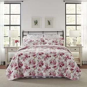 Laura Ashley Home - Lidia Collection - Quiltset - 100% katoen, omkeerbaar, lichtgewicht en ademend beddengoed, voorgewassen voor extra zachtheid, koning, roze