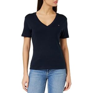 Tommy Hilfiger Dames nieuwe slanke Cody V-Nk Ss S/S gebreide tops, blauw, XXS, woestijn hemel, XXS