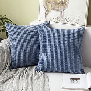 MIULEE Vierkante corduroy kussensloop met grote maïskorrels, kussenhoes voor sofa, slaapkamer, stoel, zetel, 16 x 16 inch / 40 x 40 cm, babyblauw