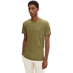 TOM TAILOR Uomini Basic T-shirt met V-hals 1032265, 29003 - Olive Branch Green, XXS