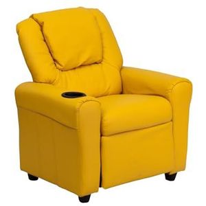 Flash Möbel Moderne beige vinyl kinderligstoel met bekerhouder en hoofdsteun, geel
