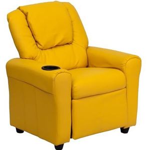 Flash Möbel Moderne beige vinyl kinderligstoel met bekerhouder en hoofdsteun, geel