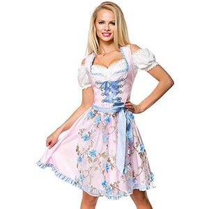Dirndline Damesdirndl met bloemenschort, jurk voor bijzondere gelegenheden, roze/blauw, L