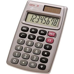 Genie 510 8-cijferige rekenmachine (dual-power (zonne-energie en batterij); compact design), grijs