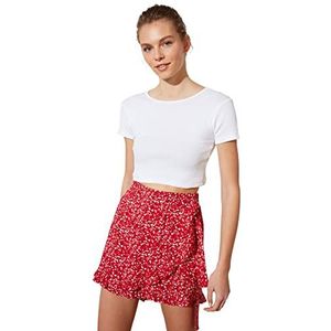TRENDYOL Korte broek voor dames, middelhoge tailleband, brede pijpen, rood, 34