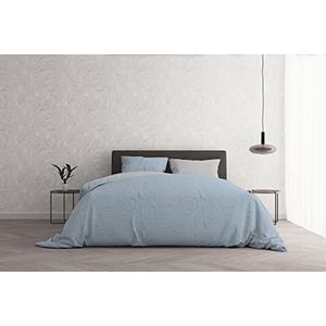 Italian Bed Linen Dekbedovertrek Set ""Natural Doubleface effen kleur tas laken en kussensloop, lichtblauw/lichtgrijs, tweepersoons