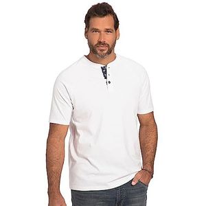 JP 1880 Henley T-shirts voor heren, halve mouwen, ronde hals, knoopsluiting-print, sneeuwwit, XXL