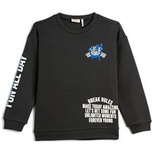 Koton Boys's Long Sleeve Crew Neck Printed Detail Soft Interior Sweatshirt, antraciet (931), 5-6 jaar