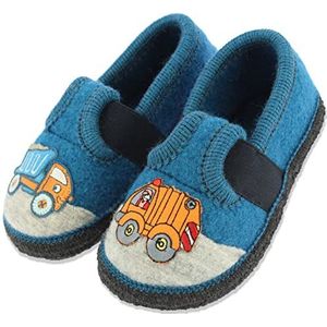 Beck - Vrachtwagen - Pantoffels - Blauw - Echte Scheerwol - Antislip Zool