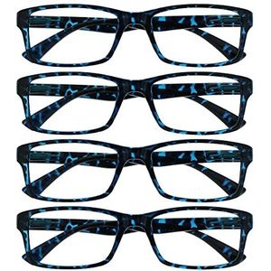 Leesbril Blauwe Schildpad Lezers Waarde 4 Stuks Ontwerper Stijl Mannen Vrouwen RRRR92-3 +1,50