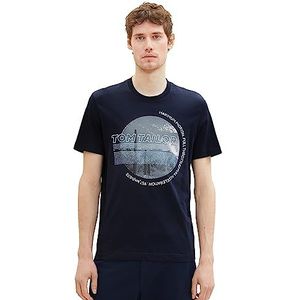 TOM TAILOR Heren T-shirt met foto-print, 10668 - Sky Captain Blue, M