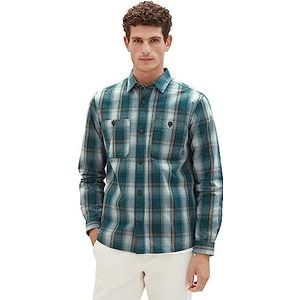 TOM TAILOR Heren Soft Overhemd met ruitpatroon, 30743-Deep Green Grey Grindle Check, 3XL