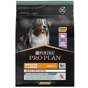 Pro Plan Dog GRAIN FREE Adult Sensitive Digestion OPTIDIGEST rijk aan kalkoen droge voering zak, Medium & Large 2,5 kg.