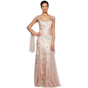 Alex Evenings Women's Long Fit and Flare Mother of The Bride Dress with Godet Detail (Petite and Regular Sizes), Rose Gold, 14P