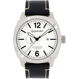 Gigandet Heren analoog Japans automatisch uurwerk horloge met lederen armband VNAG16-008, wit