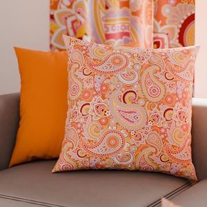 PETTI Artigiani Italiani - 1 paar kussenslopen 80 x 80 cm van microvezel, decoratief kussen voor slaapkamer, bank, woonkamer, set van 2 kussenslopen, oranje paisley, 100% Made in Italy