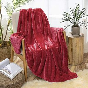 MIULEE Winterdeken, flanel, granulaatpatroon, 1 stuk, zeer zacht, comfortabel, duurzaam, warm, voor bank, stoel, rust- en dutje, 150 x 200 cm, rood