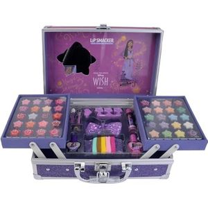 Lip Smacker Disney Wish Makeup Traincase, Valisette Maquillage Disney pour Enfants, 50+ Pièces Maquillage pour Visage, Lèvres et Ongles avec Accessoires Beauté pour Cheveux et Maquillage Inclus