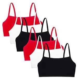 Fruit of the Loom Vrouwen Spaghetti Strap Katoen Sport BH Value Pack, Zwarte Hue/Wit/Wit/Rood Hot/Rood Heet, 32, Zwarte tint/Zwarte tint/Wit/Wit/Rood Warm/Rood Hot, 70