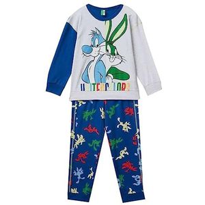 United Colors of Benetton Pig(tricot + broek) 30960P044 pyjamaset, meerkleurig: grijs en blauw 506, L kinderen, Meerkleurig: grijs en blauw 506, L